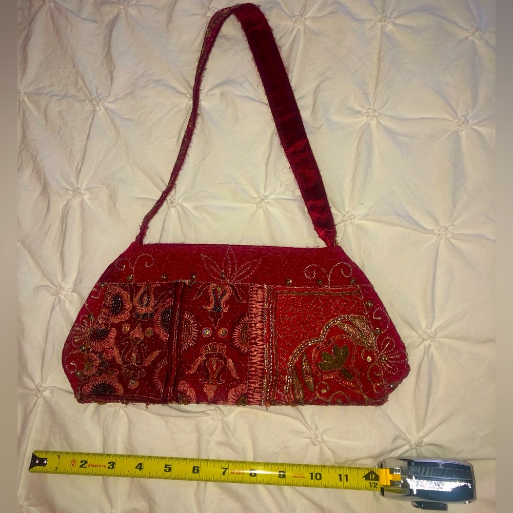 Vintage Beaded Ruby Red Shoulder Purse